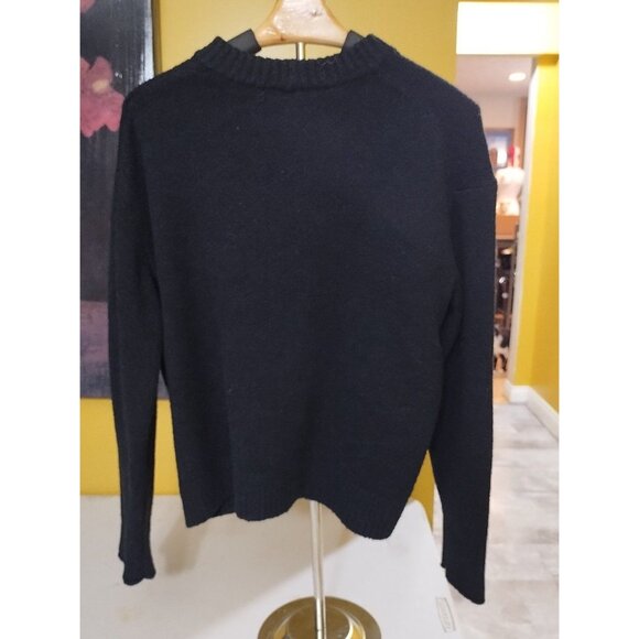 American Eagle Black Lightweight Fuzzy Crewneck Sweater S Classic Y2K Minimalist - Picture 2 of 5
